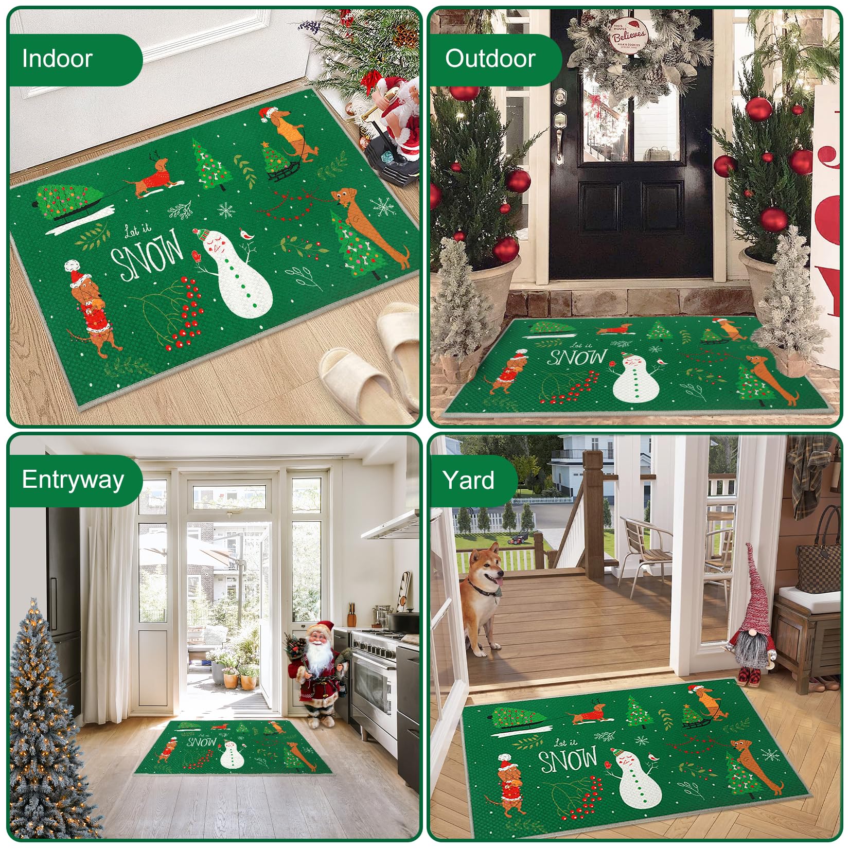 Zerbino Garvee antiscivolo effetto lino per uso esterno 40 x 60 cm verde
