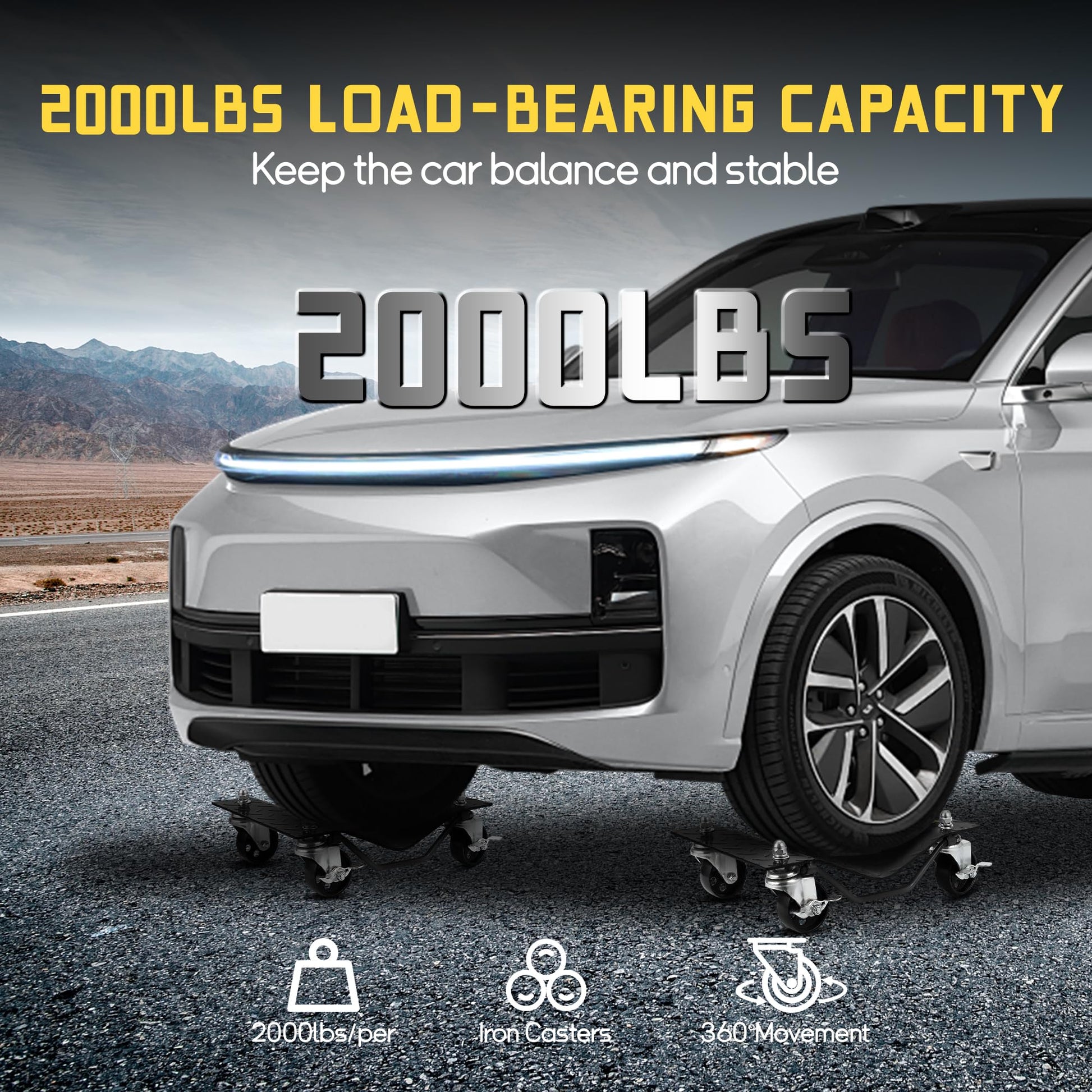 Garvee Auto Dolly Set, 2 pezzi, capacità di sollevamento 4000 libbre, con ruote in acciaio da 3" e protezioni per pneumatici per auto, SUV, ATV, garage, officine, nero