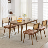 Set di 2 sedie da pranzo Garvee Mid Century in rattan con schienale intrecciato a mano, seduta imbottita, struttura in legno, pelle PU marrone, per cucina e sala da pranzo