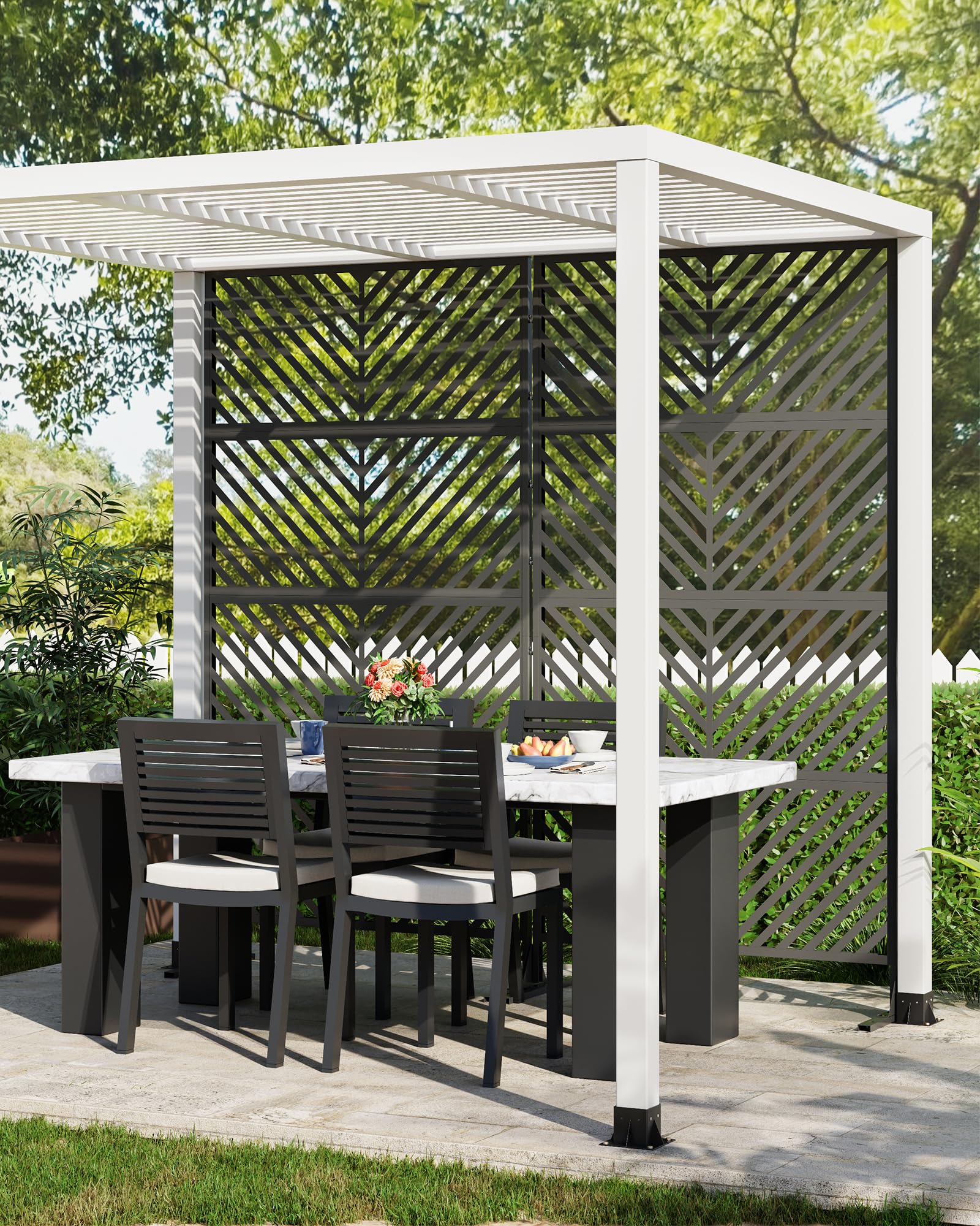 Garvee, schermo per la privacy in metallo, 182,9 cm di altezza x 101,6 cm di larghezza, autoportante, resistente alle intemperie, per patio e balcone, 4 pannelli, robusto, decorativo