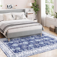 Tappeto vintage GARVEE, design orientale, antiscivolo, antimacchia, pelo corto, lavabile, blu navy, 160x230 cm, per soggiorno e camera da letto
