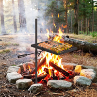 Griglia girevole per falò Garvee da 16,7'' x 12,6'' realizzata in robusto acciaio con rotazione a 360° e regolazione dell'altezza per barbecue all'aperto, picnic, giardino, nera