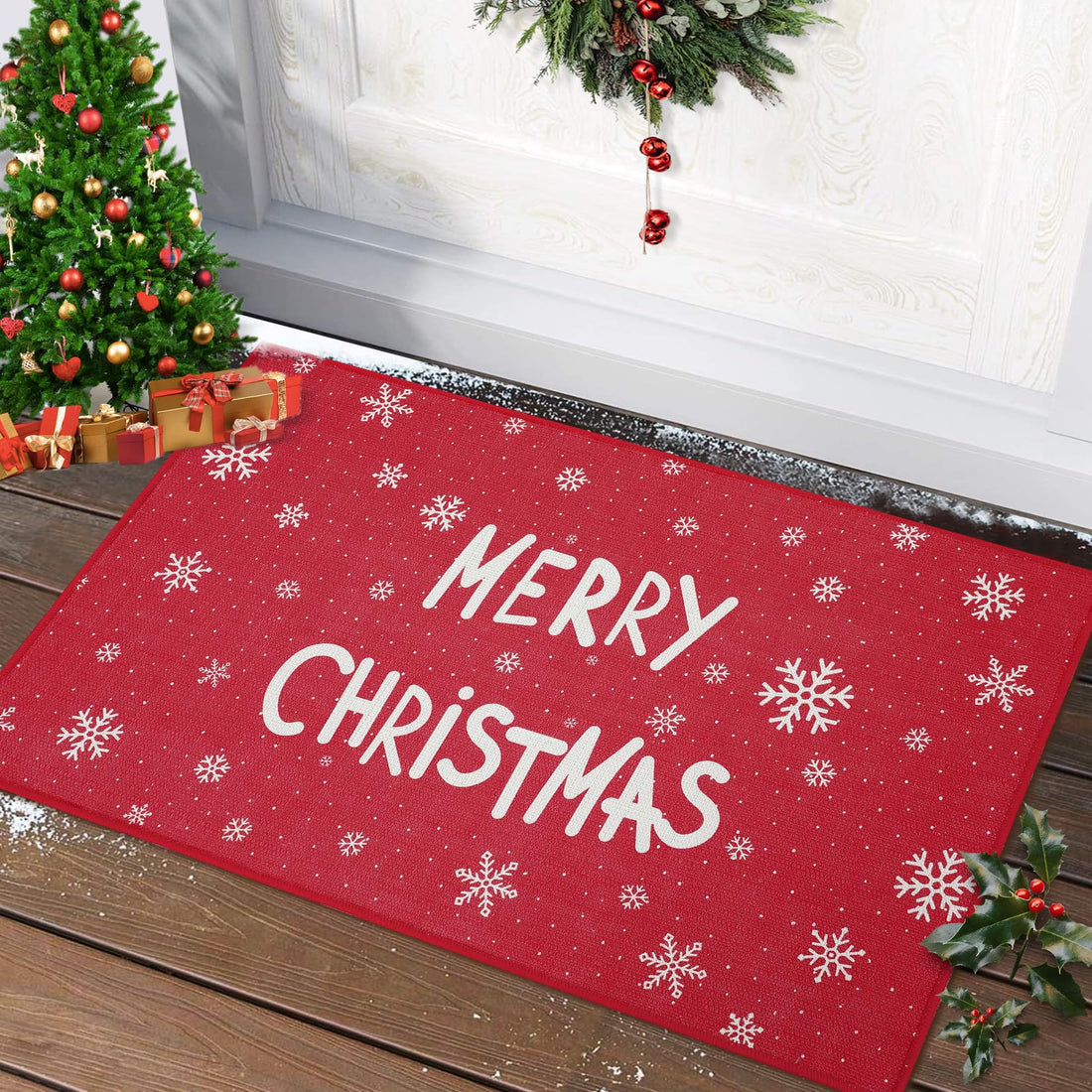 Zerbino Garvee Kerst Deurmat per casa e per esterni con supporto in gomma antiscivolo e lavabile, decorazione natalizia, 50x80 cm