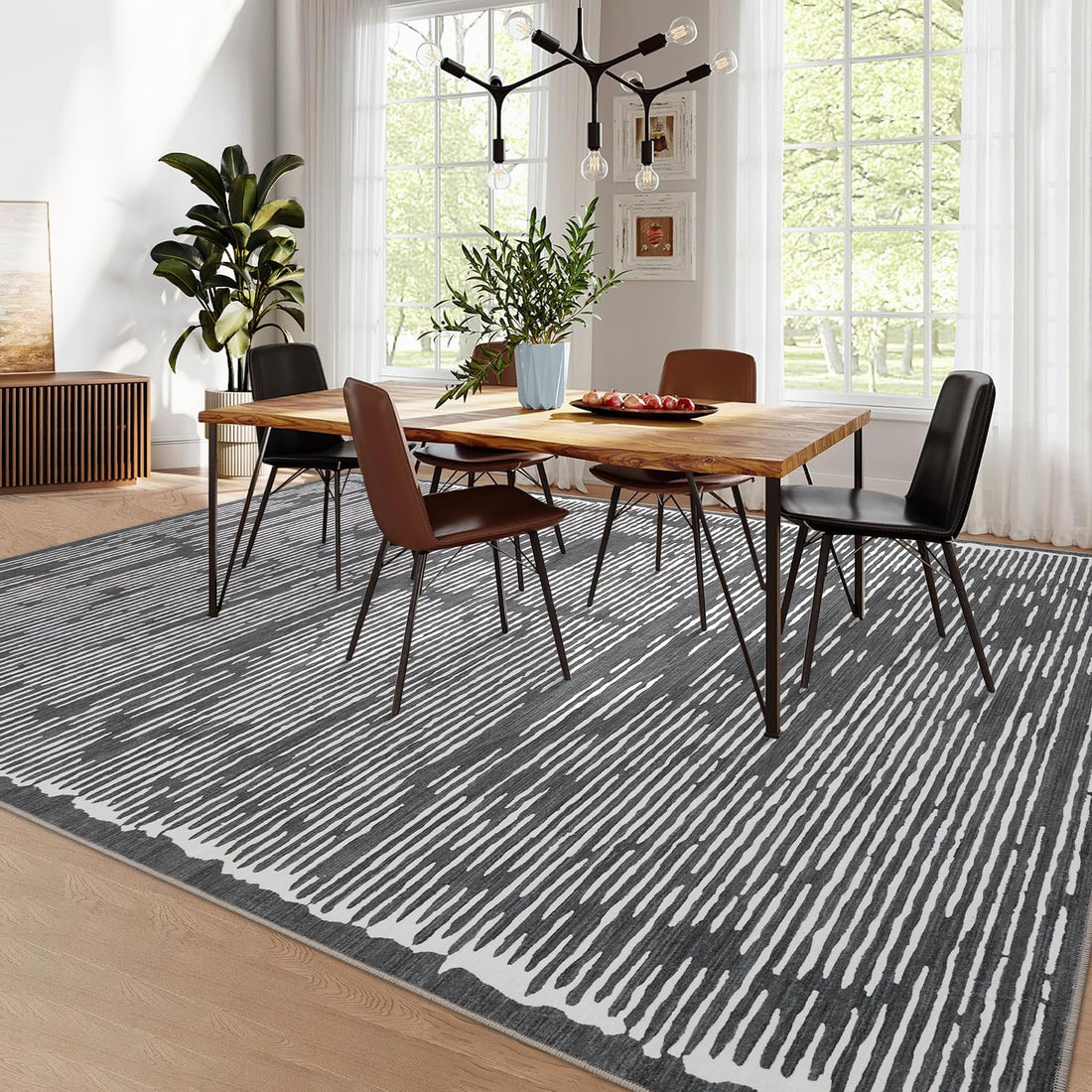 Tappeto a pelo corto Garvee 200x290cm nero soggiorno camera da letto lavabile antiscivolo