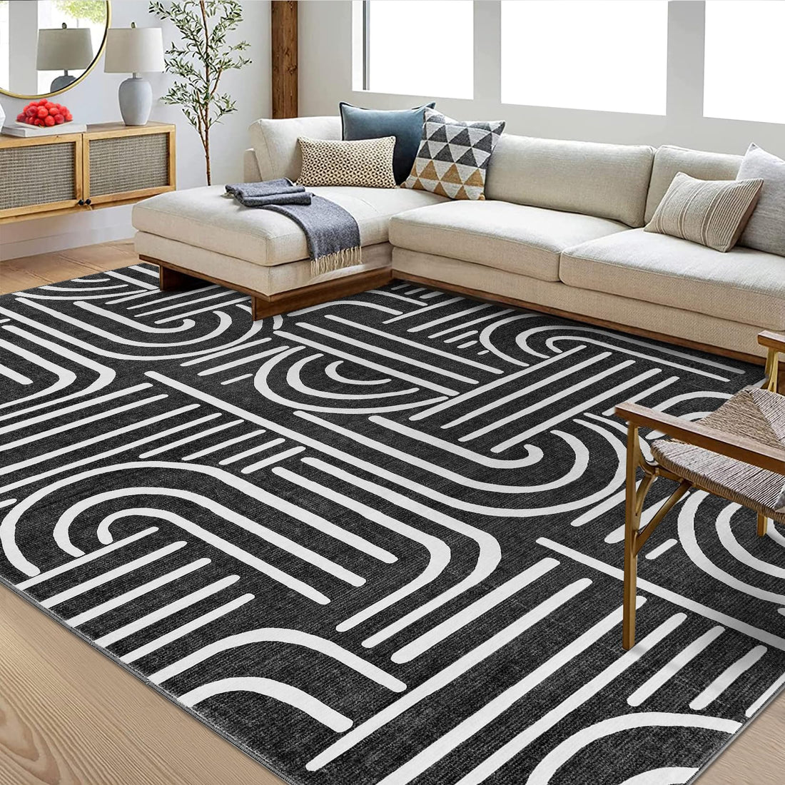 Tappeto Garvee per camera da letto 160x230 lavabile antiscivolo a pelo corto nero per soggiorno e sala da pranzo