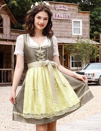 Abito tradizionale da donna Garvee, Dirndl midi, tre pezzi, verde kaki, taglia 34, per l'Oktoberfest