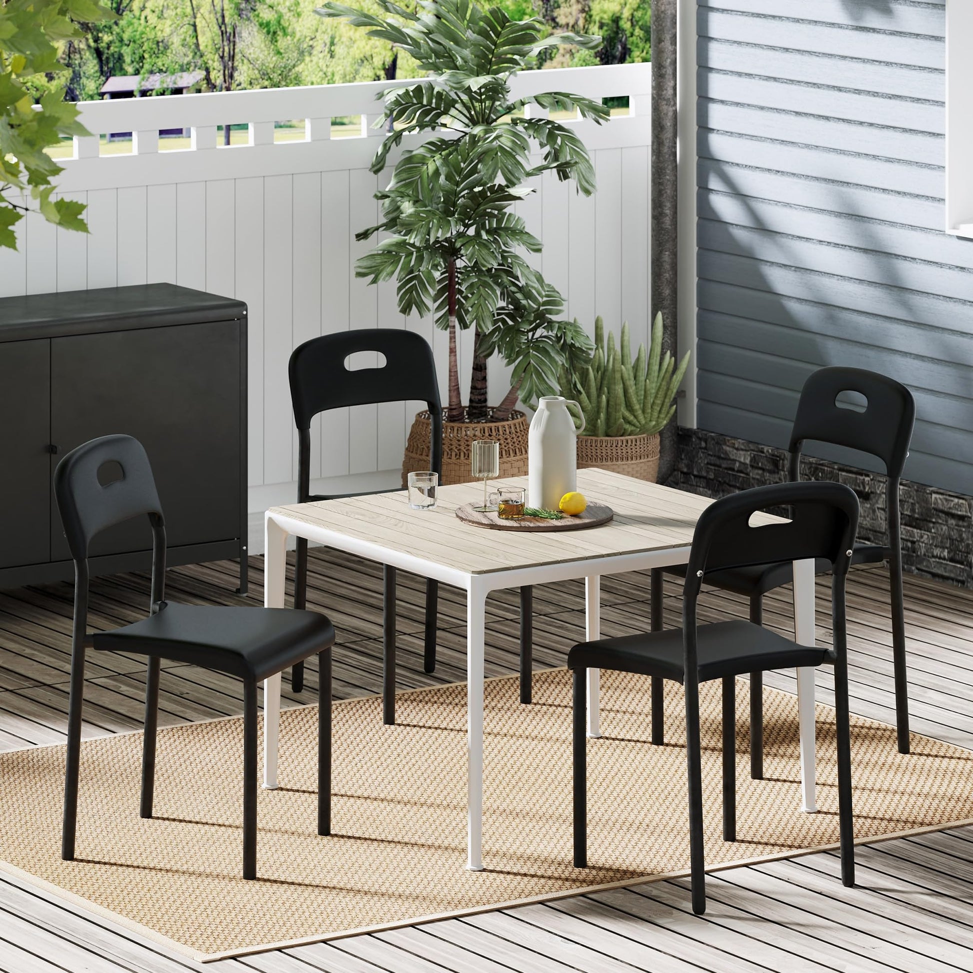 Sedie da pranzo Garvee, set da 4, impilabili, design moderno, impermeabile, viola in metallo, bianco, per uso interno ed esterno, 17.9x15.8x30.1 pollici