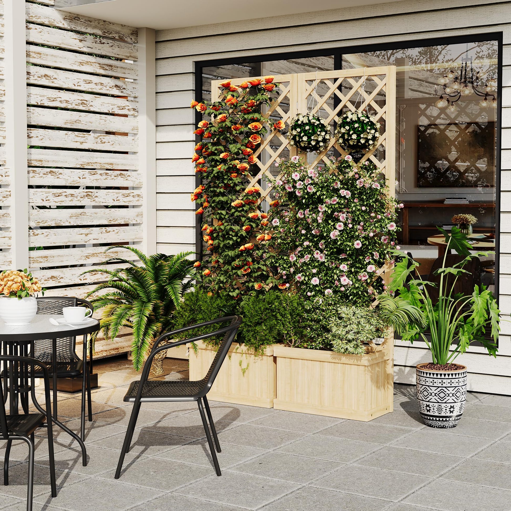 Garvee - Schermo per la privacy in legno di cedro con fioriera, 2 pezzi, resistente alle intemperie per patio e giardino, 41x10x65 pollici, naturale