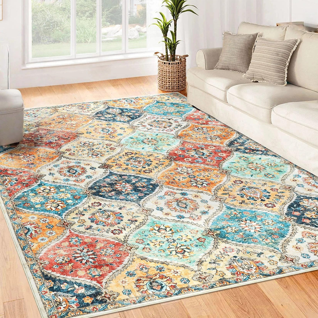 Tappeto da corridoio Garvee 120 x 170 cm, lavabile, motivo floreale vintage, per camera da letto e cucina, antiscivolo