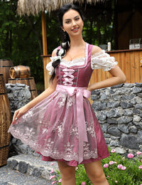 Garvee Dirndl da donna, abito tradizionale corto, 3 pezzi, Dirndl midi per l'Oktoberfest, colore A-Rosso vino, taglie 34-48