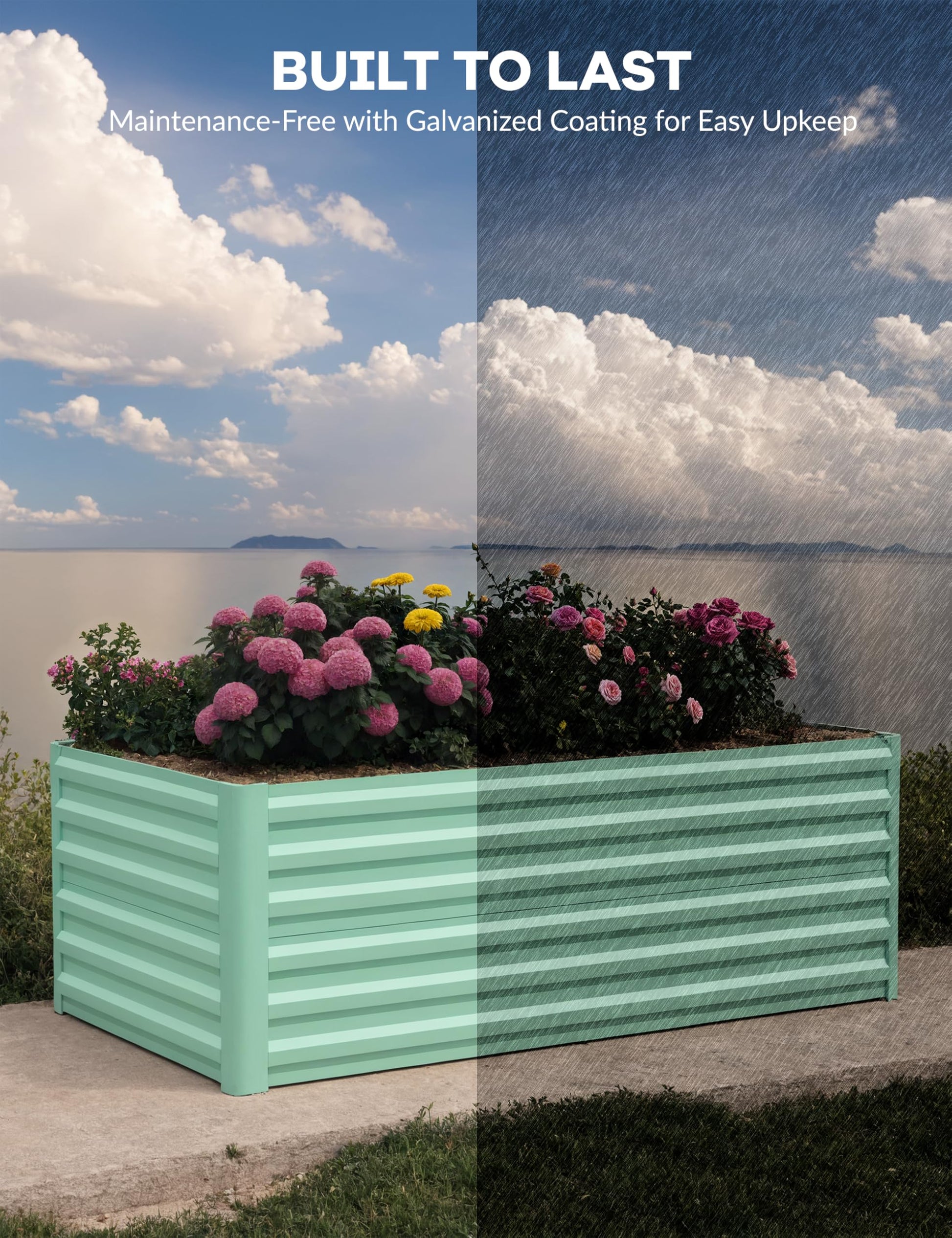 Aiuola rialzata zincata Garvee 6x3x2 piedi con rinforzo a X per giardino esterno, altezza 24", acciaio da 0,6 mm, fondo aperto