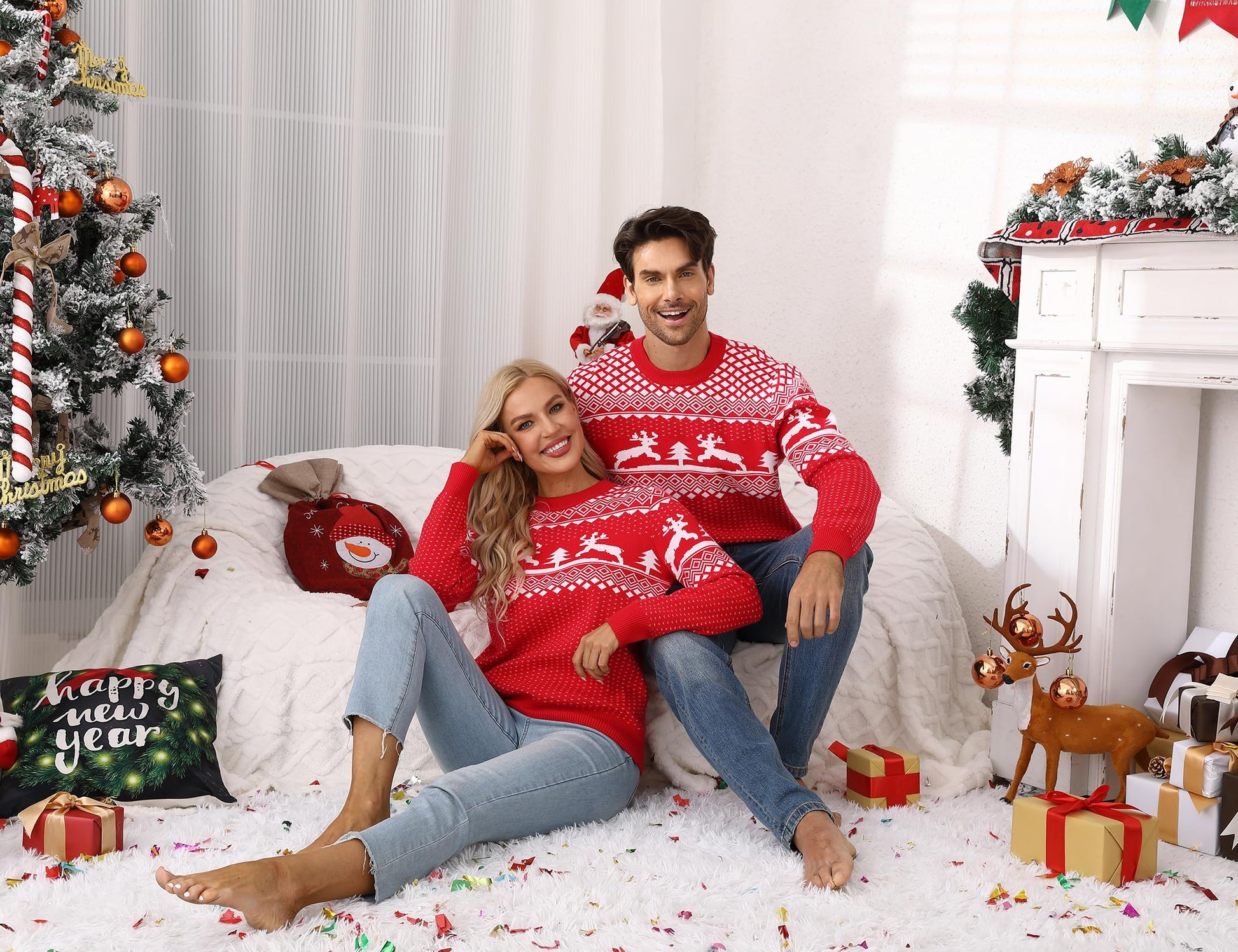 Maglione natalizio da uomo Garvee, brutto, girocollo, con renna, unisex, rosso, XXL, caldo e confortevole.