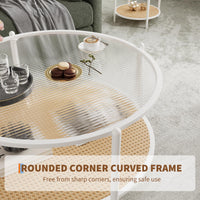 Tavolino da caffè Garvee in rattan da 30" con struttura in metallo e vetro resistente al calore per soggiorno e ufficio, bianco, 30 pollici