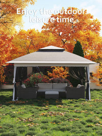 Gazebo pieghevole Garvee 13x13FT con zanzariera, struttura in acciaio robusto, giardino e patio, argento