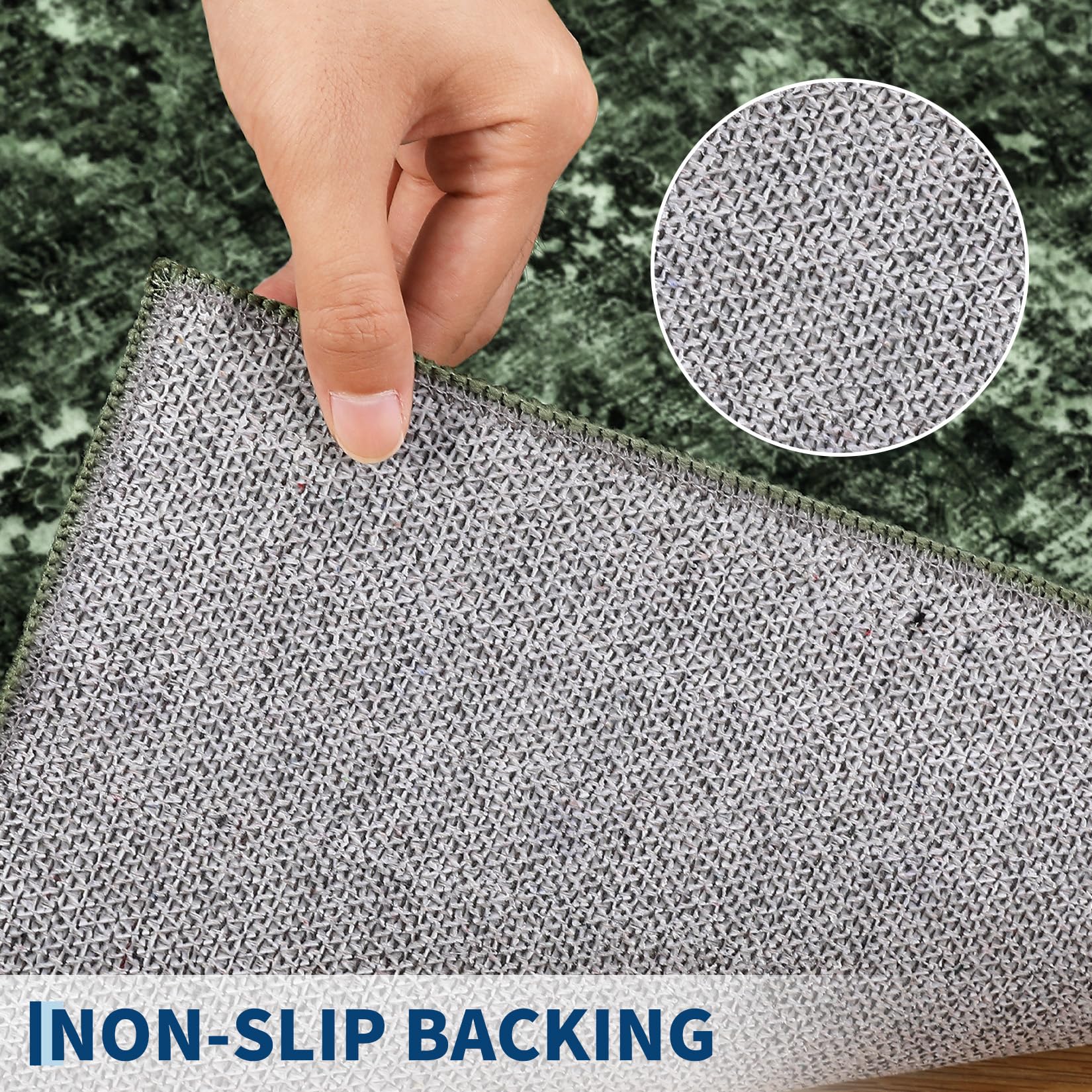 Tappeto antiscivolo a pelo corto Garvee Boho per cucina, corridoio, camera da letto, 80x150 cm, verde scuro vintage