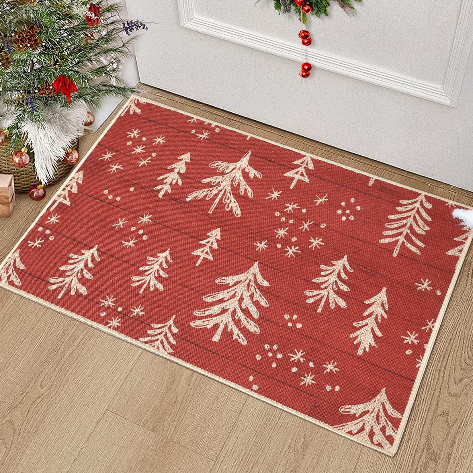 Garvee Tappeto Natalizio Antiscivolo in Silicone e Poliestere per Interno ed Esterno, Motivo Albero di Natale, Juta-Gomma, Dimensioni Ideali