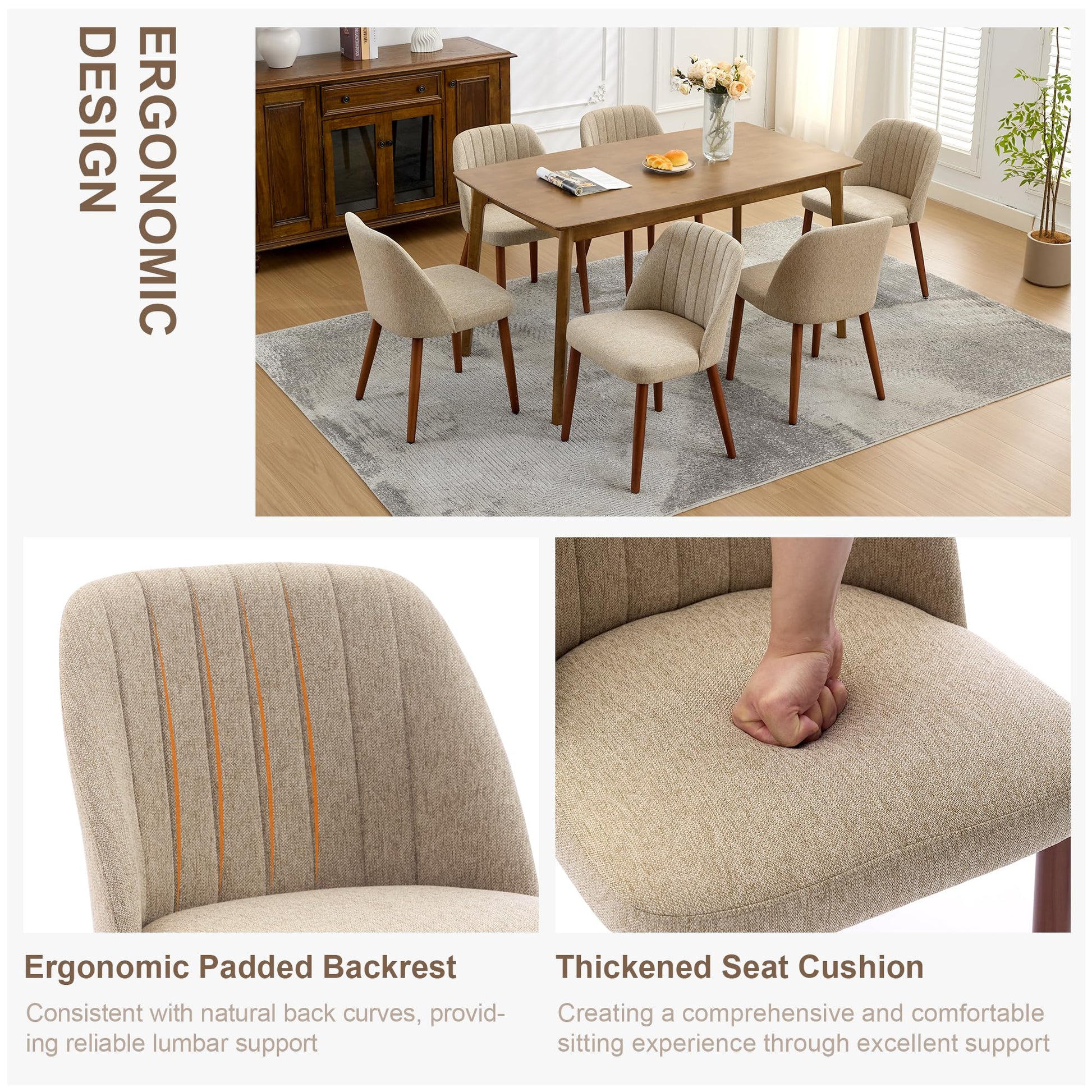 Set di 2 sedie da pranzo in legno Garvee, sedute imbottite, gambe in legno robuste, per cucina e ristorante, compatte, moderne, in tessuto