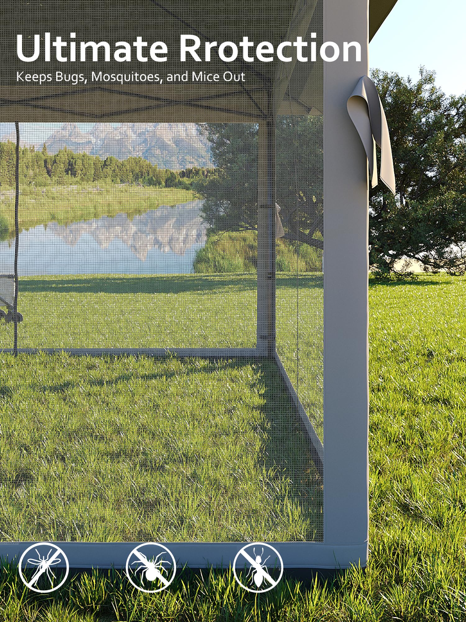 Gazebo pieghevole Garvee 13x13FT con zanzariera, struttura in acciaio robusto, giardino e patio, argento