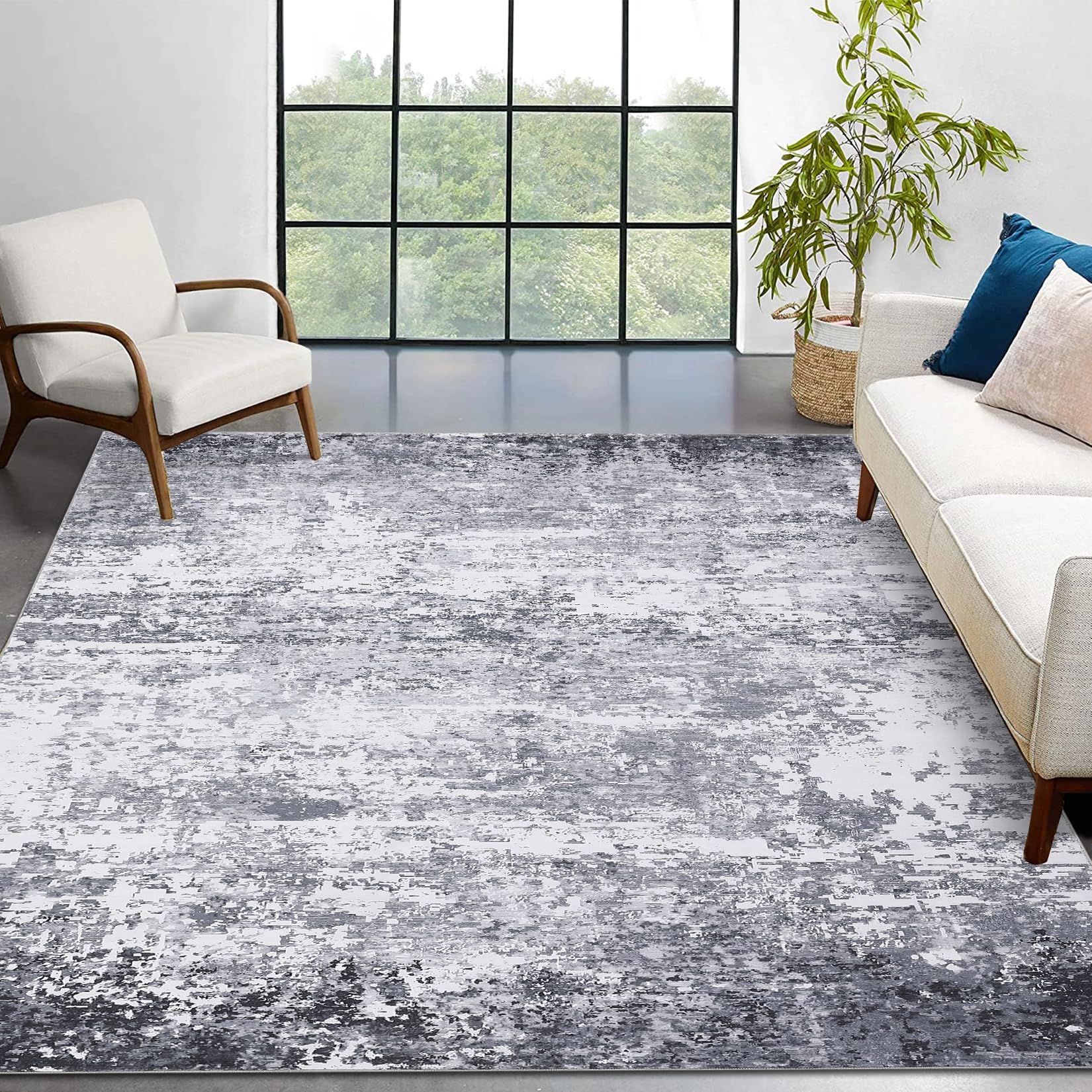 Tappeti astratti Garvee per camera da letto, tappeto lavabile per soggiorno, tappeto grande dal design moderno per sala da pranzo/ufficio, grigio 200x290 cm