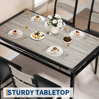 Set da pranzo Garvee per 4 persone con protezioni angolari, sedie in PU, struttura in acciaio, piano in legno, grigio, per cucina e appartamento, salvaspazio