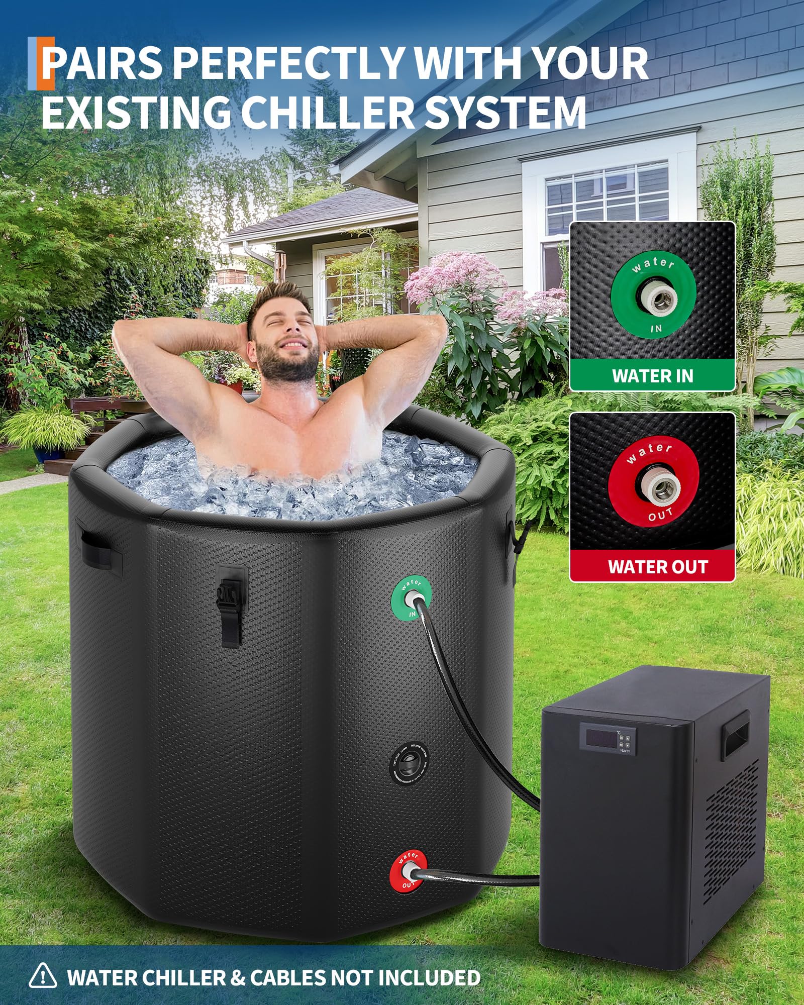 Vasca da bagno ghiacciata Garvee XXL per atleti, 186 galloni, PVC di grado militare, compatibile con refrigeratori d'acqua, portatile, coperchio isolato, sport e tempo libero