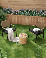 Garvee Set 2 Sedie da Patio in Rattan con Telaio in Metallo, Design Elegante, Nero, per Giardino e Balcone