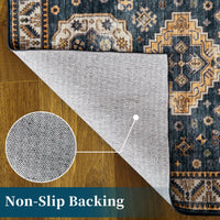 Tappeto vintage per soggiorno Garvee, morbido, lavabile, stile fattoria orientale, blu navy, 60 x 230 cm