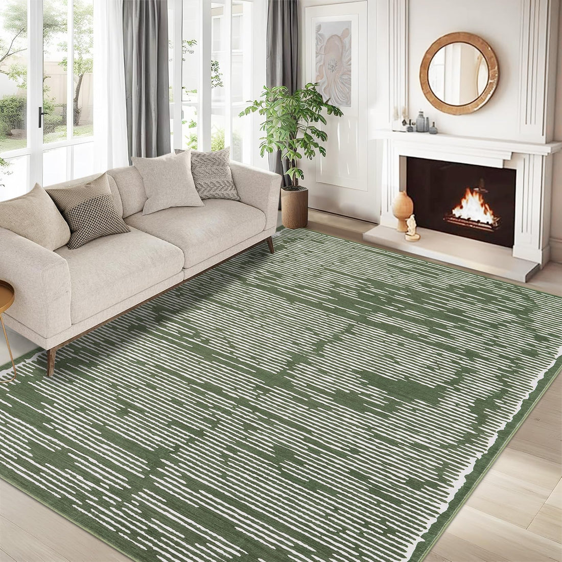 Tappeto a pelo corto Garvee 120x170cm lavabile verde militare per soggiorno, camera da letto, ufficio, arredamento per la casa