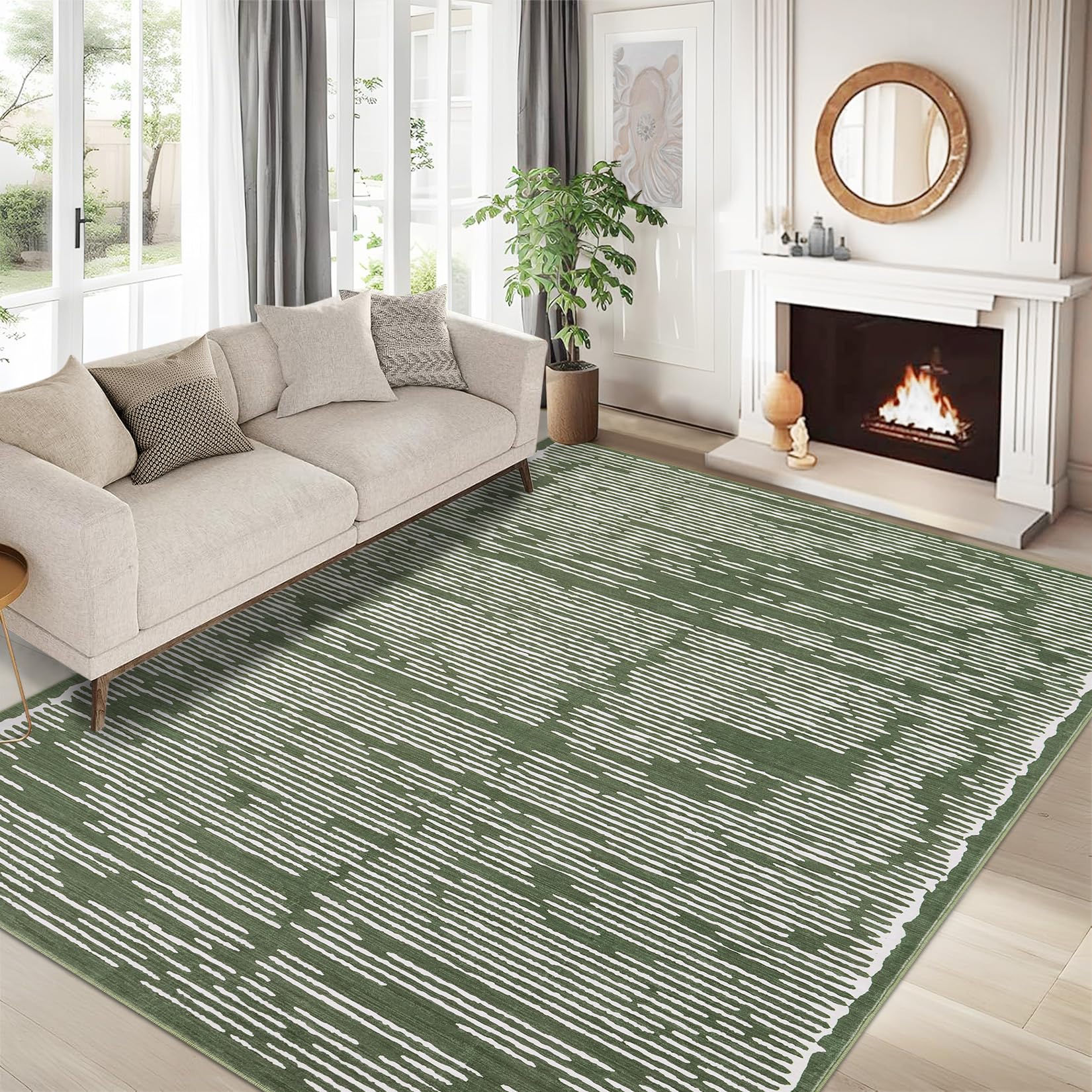 Tappeto a pelo corto Garvee 120x170cm lavabile verde militare per soggiorno, camera da letto, ufficio, arredamento per la casa