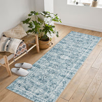 Tappeto a pelo corto Garvee, stile boho vintage, per soggiorno, lavabile, in poliestere, antiscivolo, di grandi dimensioni, blu, 240x340 cm, per camera da letto e salotto.