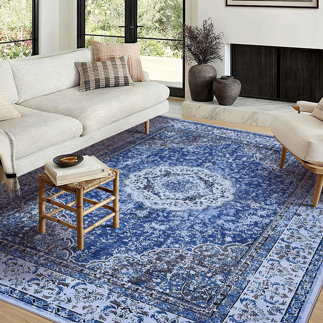 Tappeto vintage boho Garvee 240x340 cm in morbido velluto di agnello sintetico antiscivolo per soggiorno e ufficio