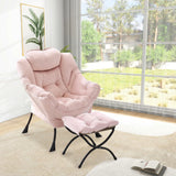 Sedia girevole Garvee con poggiapiedi, rosa, ergonomica e stabile, per soggiorno e ufficio, in peluche, pieghevole - rosa