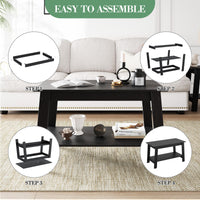 Tavolino rustico Garvee con doppio ripiano, rettangolare, in legno, finitura nera, per soggiorno e ufficio, 31,5x15,4x18,9 pollici