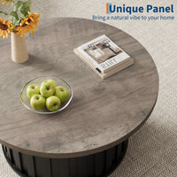 Tavolino da caffè rotondo Garvee, stile moderno di metà secolo, con struttura in metallo, piano scanalato da 31,9 pollici, in MDF nero, per soggiorno e appartamento