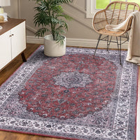 Garvee Machinewasbaar Tapijt Vlekbestendig Laagpolig Met Oosters Design Voor Binnen En Buiten 80 x 150 cm Rood