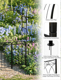 Arco da giardino Garvee da 8 piedi con cancello, metallo pesante, resistente alle intemperie, nero, per matrimoni e giardino, struttura a traliccio