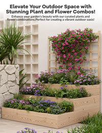 Aiuola rialzata Garvee a 3 livelli in legno di abete con traliccio per balcone e giardino, modulare, aperta, in legno naturale