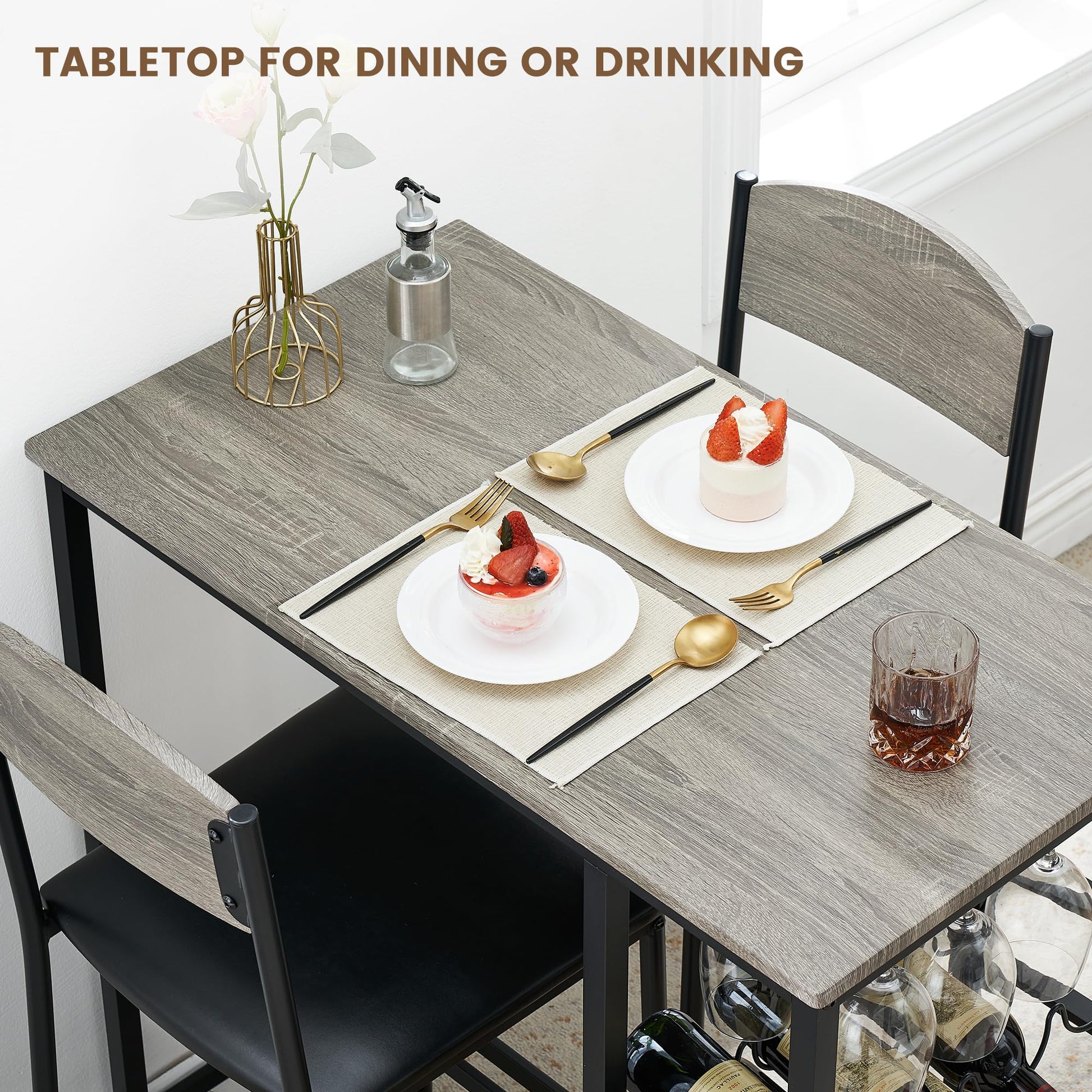 Set tavolo da bar Garvee per 2 persone con poggiapiedi, sedie imbottite, metallo robusto e MDF, grigio, per cucina e bar