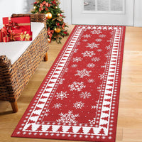 Tappeto natalizio romantico Garvee con fiocco di neve, rosso, antiscivolo, per soggiorno, sala da pranzo, cucina, 60x180 cm
