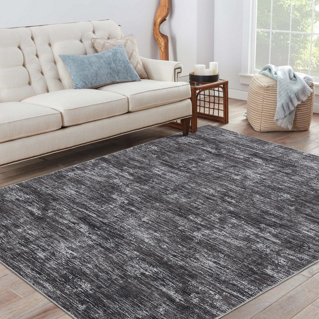 Tappeto rettangolare grande a pelo corto Garvee, tappeto moderno lavabile per sala giochi o camera da letto, grigio scuro, 160 x 230 cm
