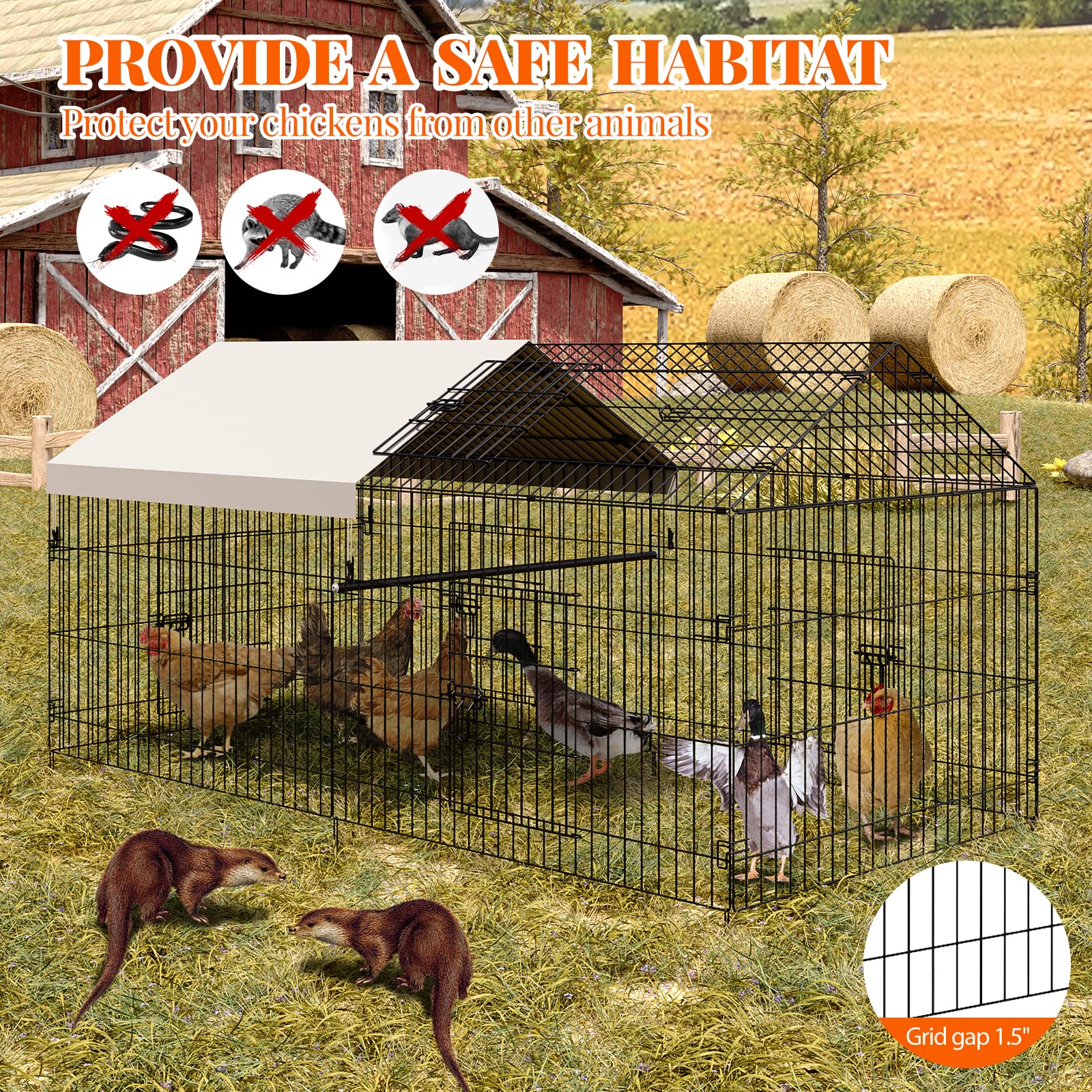 Pollaio Garvee 100x218x100cm – Acciaio zincato con 2 scomparti e 4 porte per polli e conigli