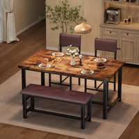 Set pranzo Garvee per 4 persone con seduta e panca imbottite, tavolo in MDF robusto, marrone rustico, salvaspazio per punch piccole