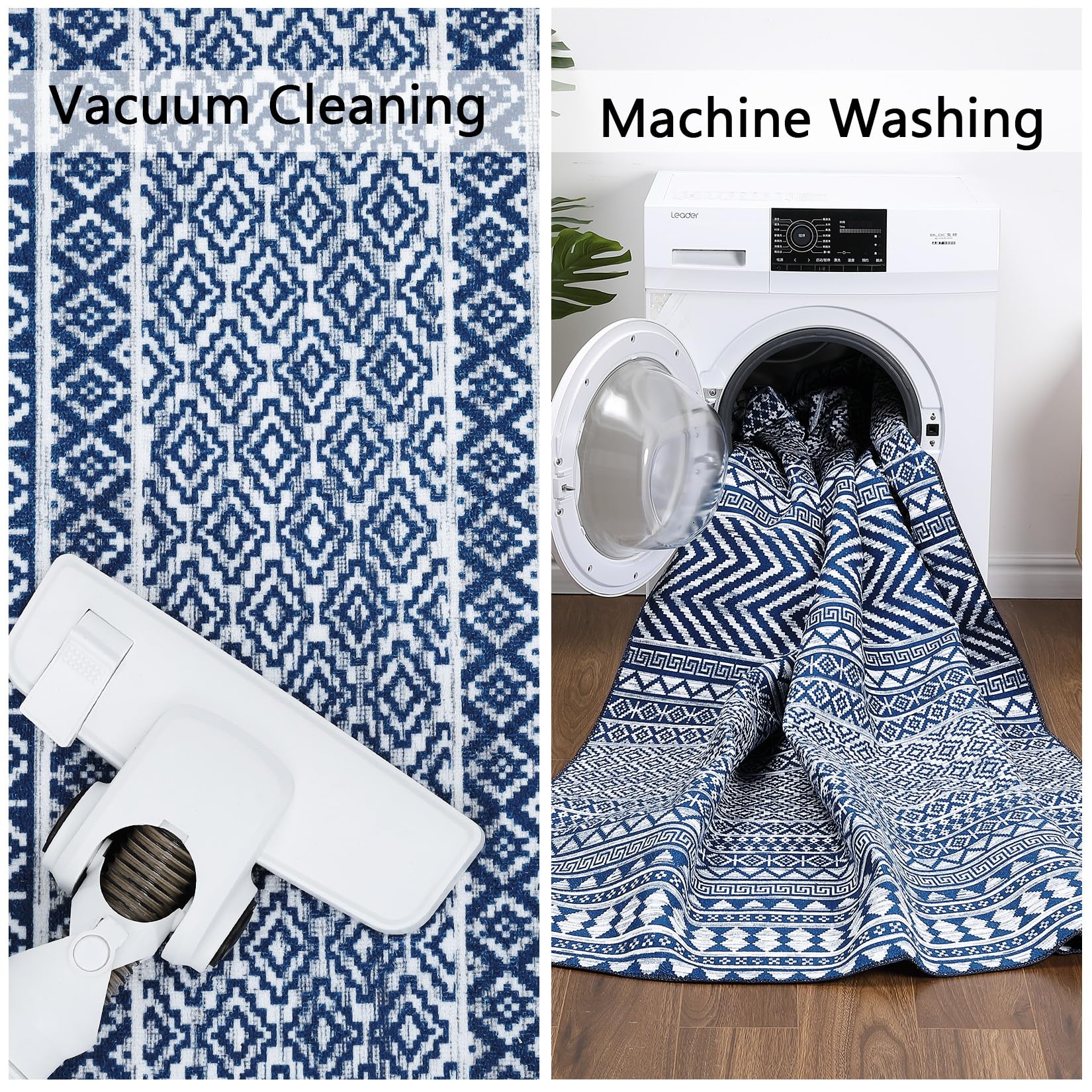 Garvee Teppich Boho Marokkanisch Navy Blau Waschbar Rutschfest Polyester 160x230 cm Wohnzimmer Schlafzimmer