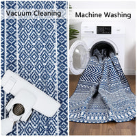 Garvee Teppich Boho Marokkanischer Waschbar Rutschfest Polyester Niedriger Flor Navy Blau Für Wohnzimmer Schlafzimmer