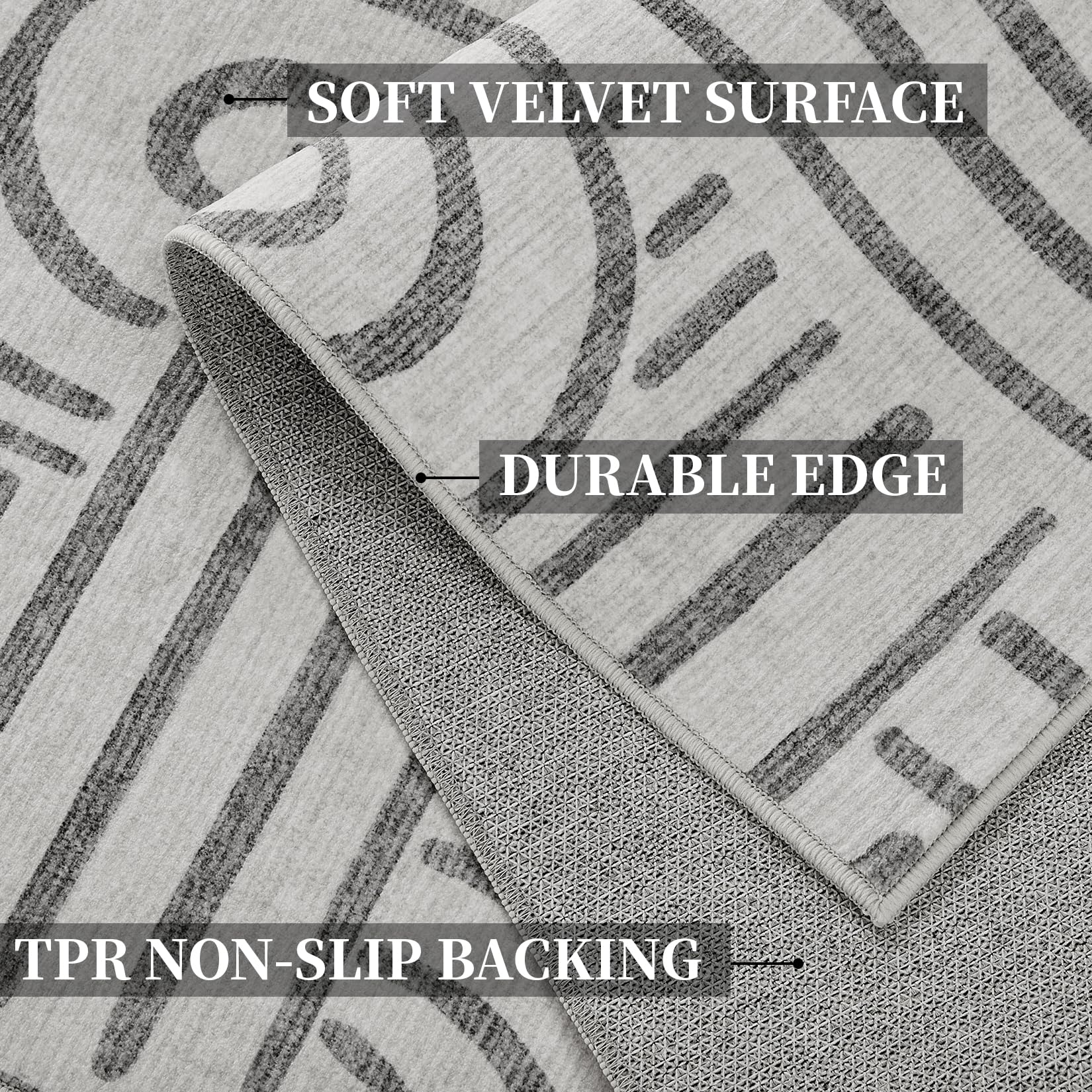 Tappeti lavabili Garvee 160x230cm Grigio Moderno Astratto Per Soggiorno Camera da letto Antiscivolo Pelo Corto