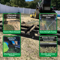 Imbracatura per erpice trainato Garvee da 4 piedi con barre regolabili, catena da 72 pollici, acciaio, resistente, per giardinaggio, compatibile con ATV, verde