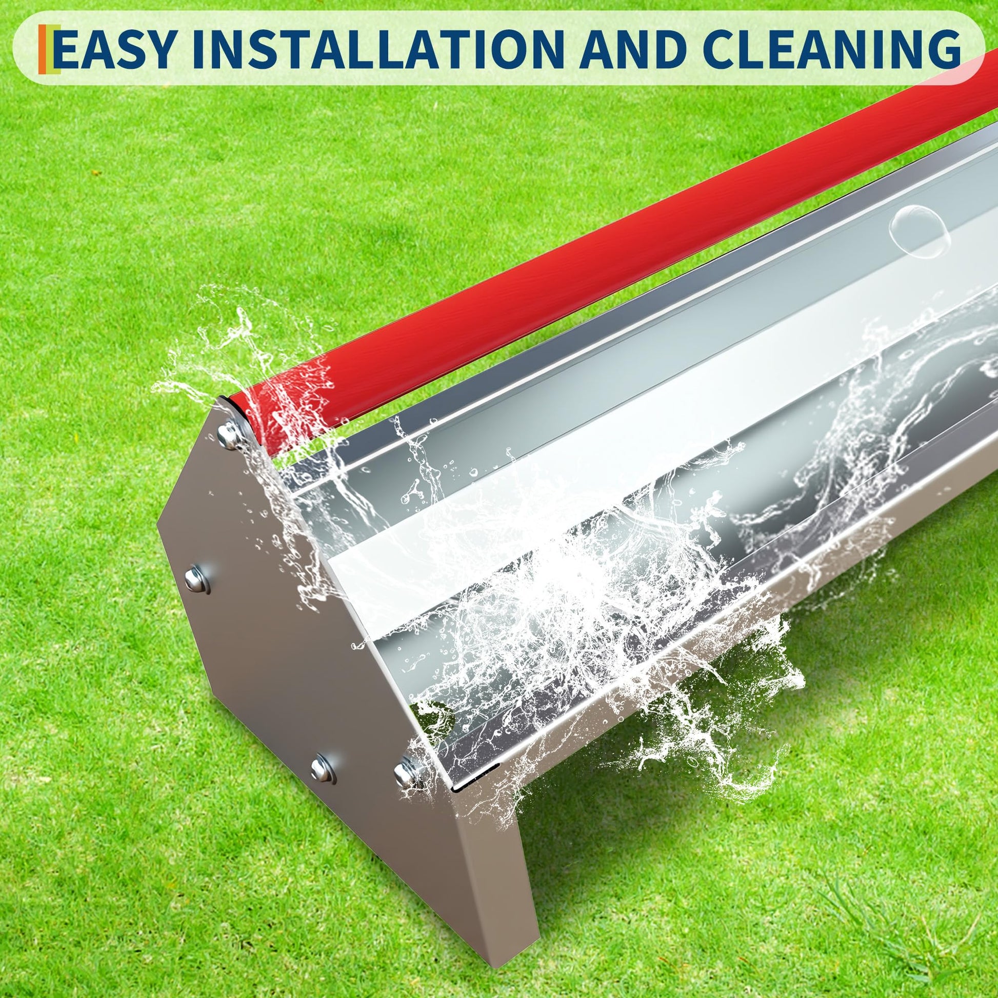 Mangiatoia per polli Garvee da 45 pollici, contenitore per mangime in acciaio zincato, grande, barra trasversale girevole, antiruggine, con scarico per polli e anatre all'aperto