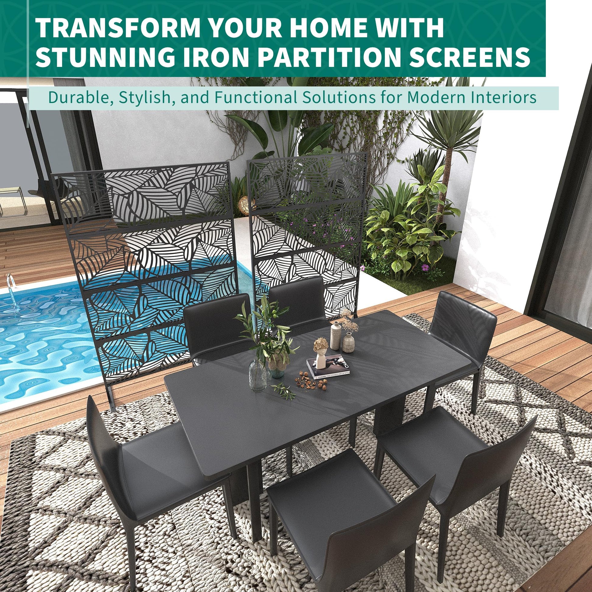 Garvee Metal Privacy Screen 71"x46" Nero - Resistente alle intemperie, antiruggine - Design moderno, geometrico - Per giardino e patio