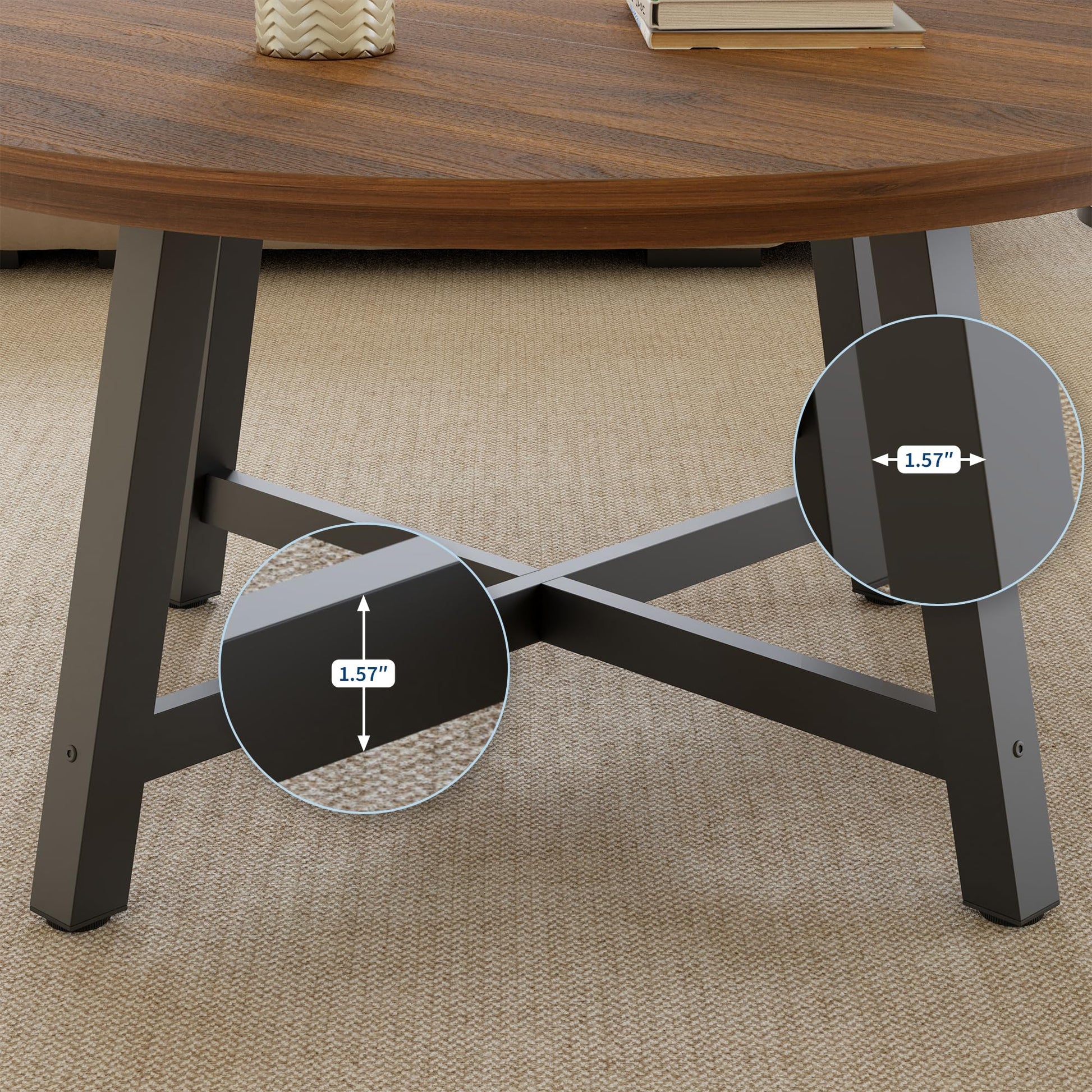 Tavolino da caffè rettangolare moderno Garvee 102x52cm in legno robusto marrone/nero per soggiorno e balcone