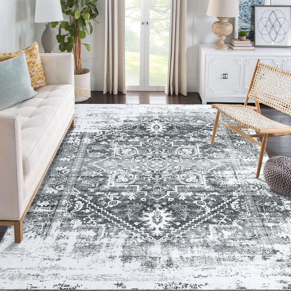Garvee Grande Tappeto 200x290 cm Lavabile Antiscivolo Basso Pelo Poliestere Vintage Per Soggiorno e Camera da Letto